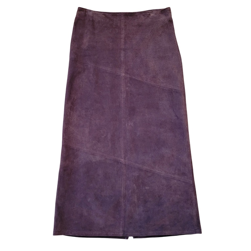 XOXO‎ Brown Suede Leather Maxi Skirt Slit 8 Western Boho Granola Earthy Hippie